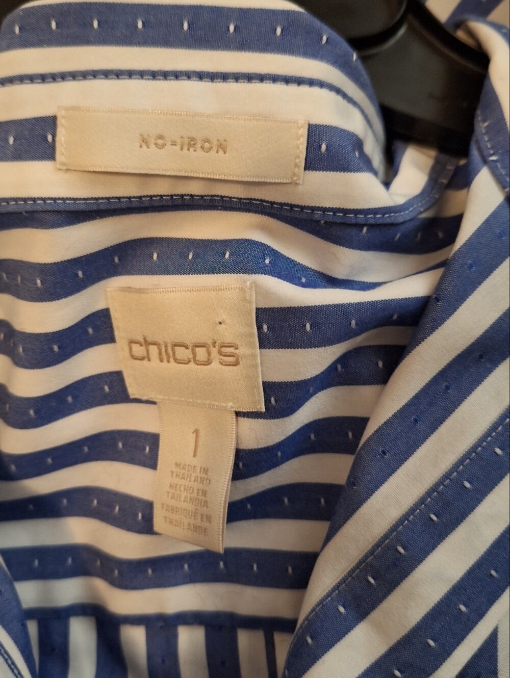 Chico's Blue and White Striped Button-Down Shirt - Picture 5 of 7